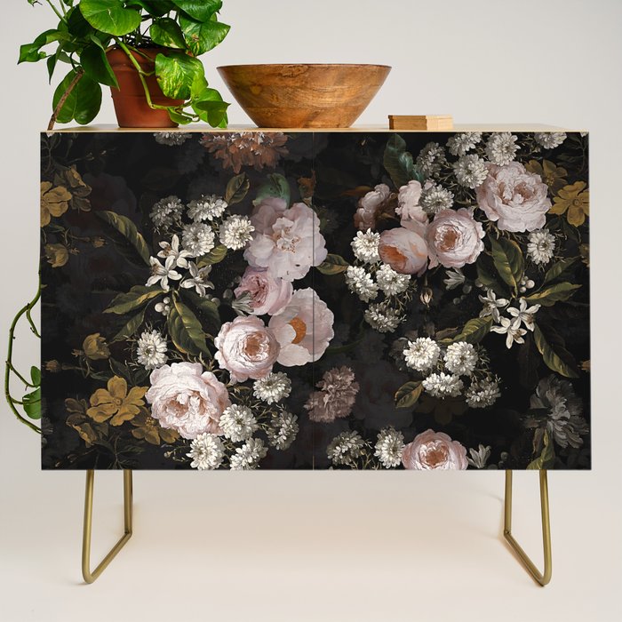 Antique Botanical Roses And  Chamomile Midnight Garden Credenza Gallery Image 1