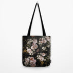 Antique Botanical Roses And  Chamomile Midnight Garden Tote Bag Gallery Image 2
