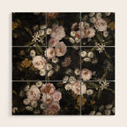 Antique Botanical Roses And  Chamomile Midnight Garden Wood Wall Art Gallery Image 1