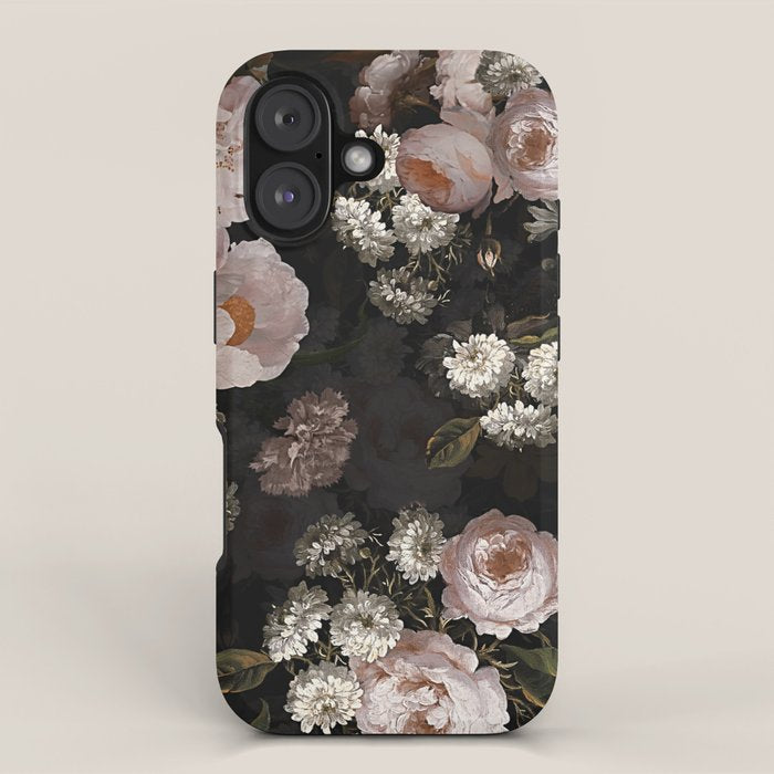 Antique Botanical Roses And  Chamomile Midnight Garden iPhone Case Gallery Image 1