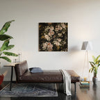 Antique Botanical Roses And  Chamomile Midnight Garden Wood Wall Art Gallery Image 2