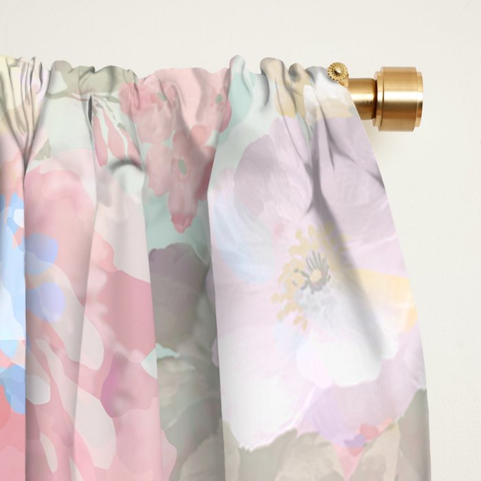 Shabby vintage pink baby blue watercolor floral Window Curtain Gallery Image 2
