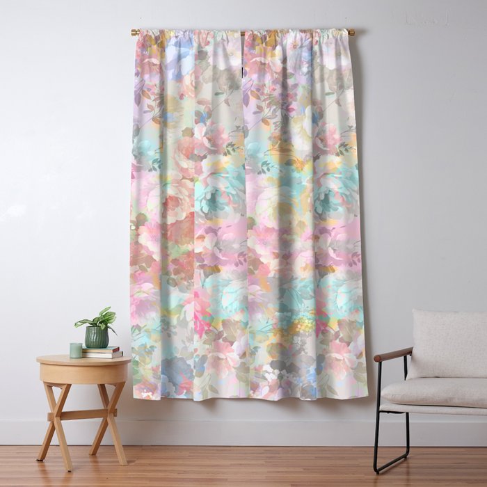 Shabby vintage pink baby blue watercolor floral Window Curtain Gallery Image 5