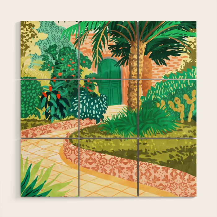 The House With The Green Door, Nature Architecture Painting, Places Stay At Home Tropical Villa Wood Wall Art Gallery Image 1