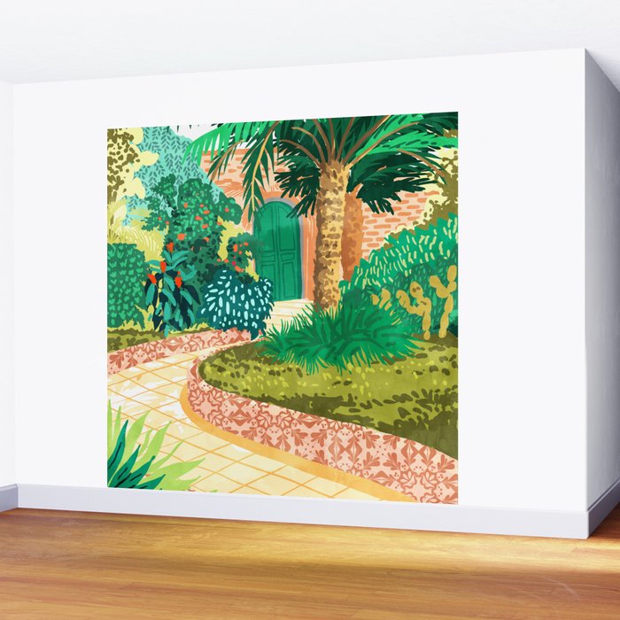 The House With The Green Door, Nature Architecture Painting, Places Stay At Home Tropical Villa Wall Mural Gallery Image 2