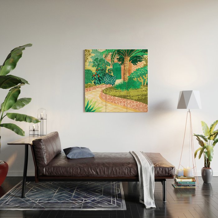 The House With The Green Door, Nature Architecture Painting, Places Stay At Home Tropical Villa Wood Wall Art Gallery Image 2