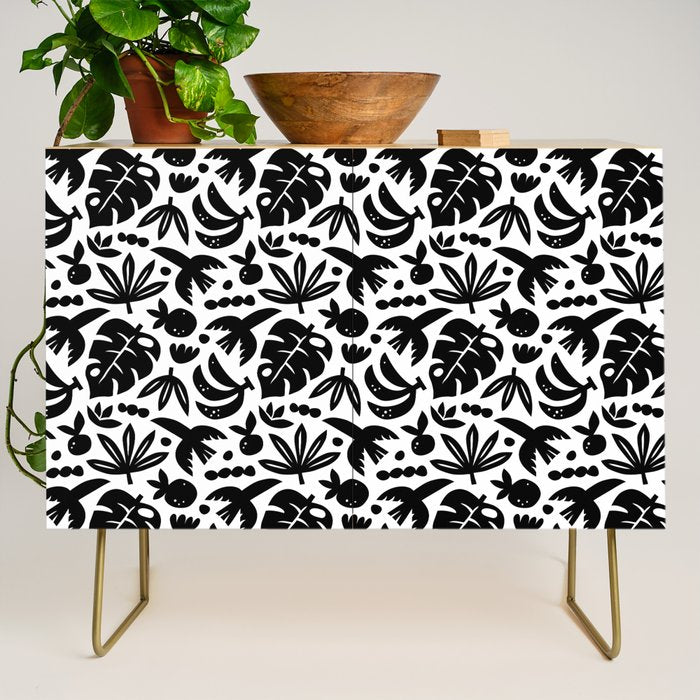 Black tropical summer nature art pattern Credenza Gallery Image 1