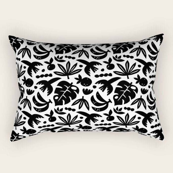 Black tropical summer nature art pattern Rectangular Pillow Gallery Image 1