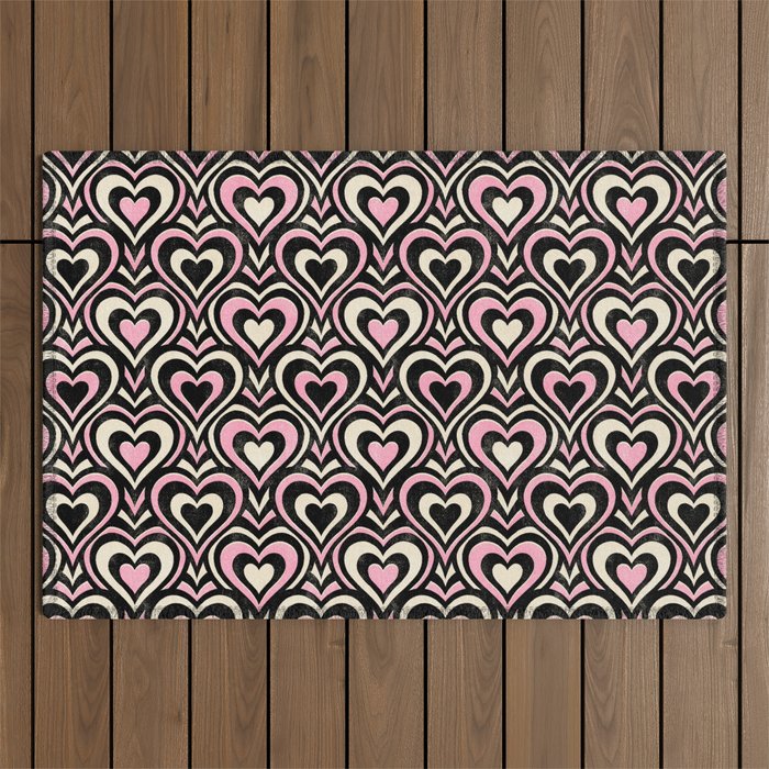 Sweethearts - black, pink, and cream  Outdoor Rug Gallery Image 1