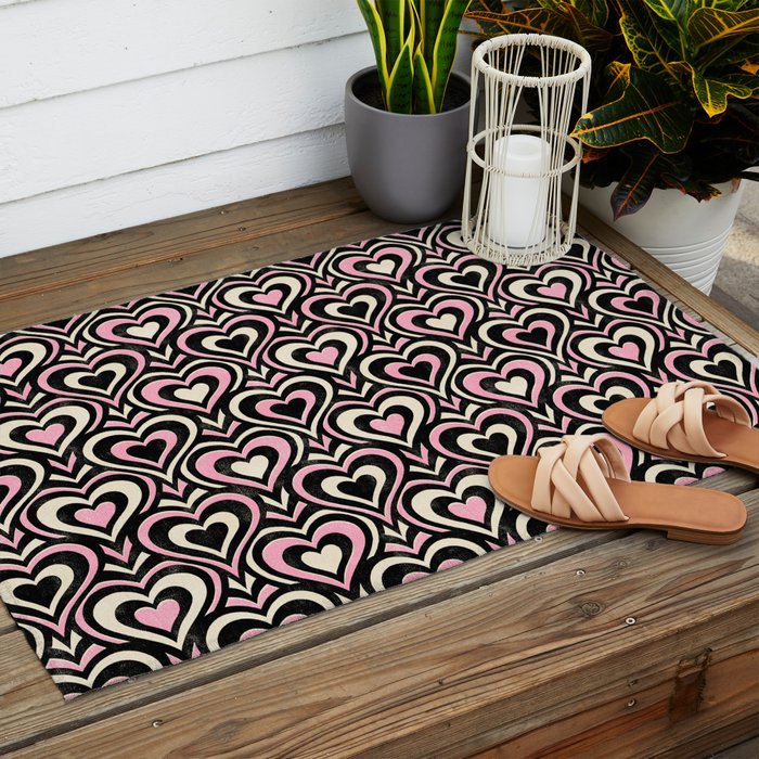 Sweethearts - black, pink, and cream  Outdoor Rug Gallery Image 2