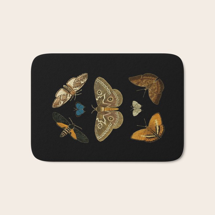 Moths Butterflies In Darkness Vintage Scientific Illustration Encyclopedia Diagram Bath Mat Gallery Image 1