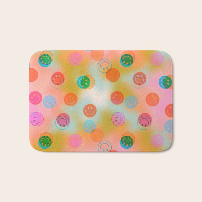 Tie Dye Smiley Face Stamp Print Bath Mat Gallery Image 1