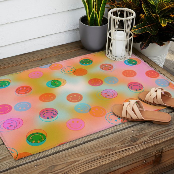 Tie Dye Smiley Face Stamp Print Outdoor Rug Gallery Image 2