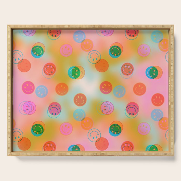 Tie Dye Smiley Face Stamp Print Serving Tray Gallery Image 1