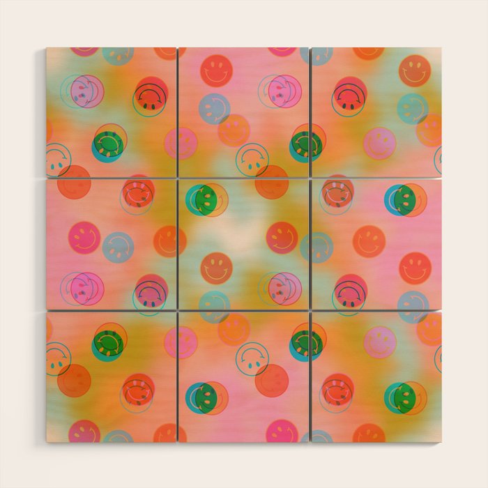 Tie Dye Smiley Face Stamp Print Wood Wall Art Gallery Image 1