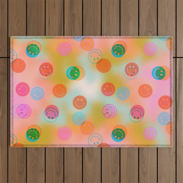 Tie Dye Smiley Face Stamp Print Outdoor Rug Gallery Image 1