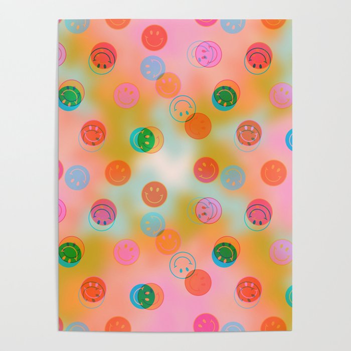 Tie Dye Smiley Face Stamp Print Poster Gallery Image 1