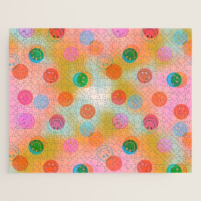 Tie Dye Smiley Face Stamp Print Jigsaw Puzzle Gallery Image 1
