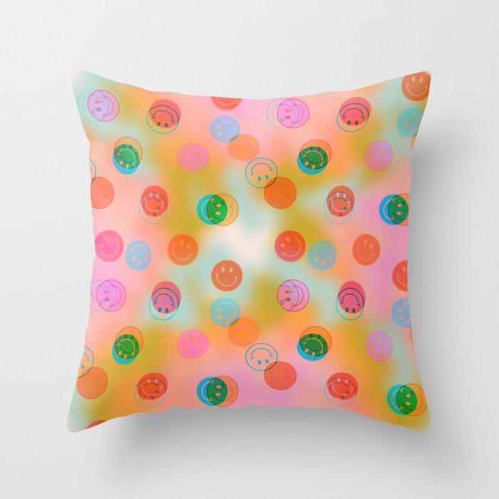 Tie Dye Smiley Face Stamp Print Throw Pillow Gallery Image 1