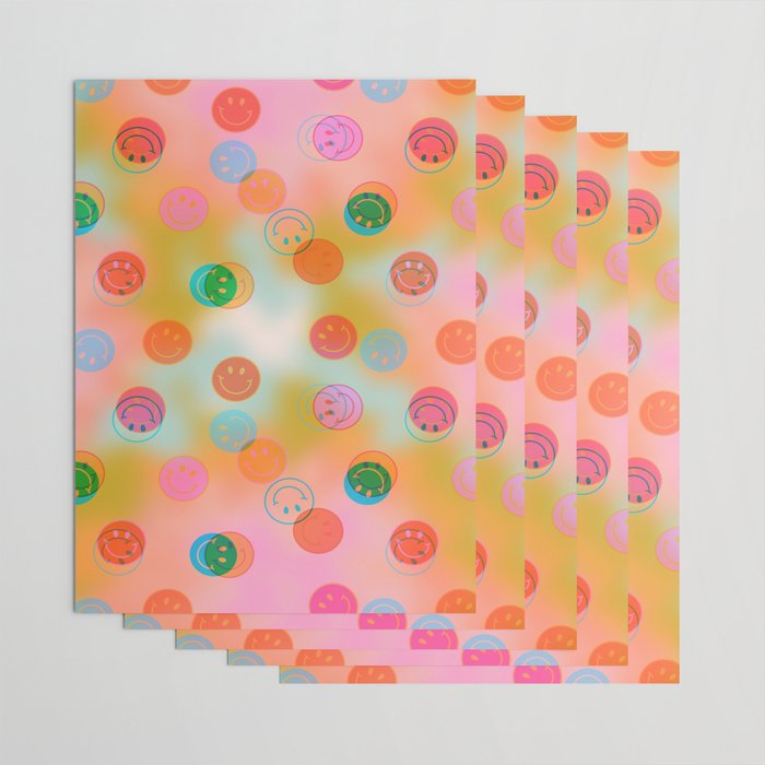 Tie Dye Smiley Face Stamp Print Wrapping Paper Gallery Image 3