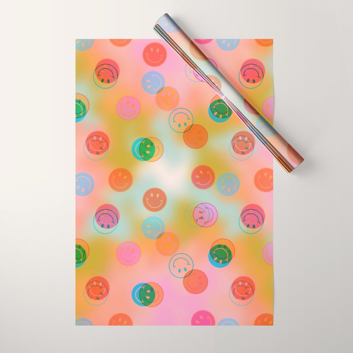 Tie Dye Smiley Face Stamp Print Wrapping Paper Gallery Image 1