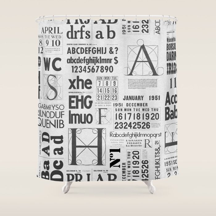 Retro Printmaking Vintage Letterpress Typography Shower Curtain Gallery Image 1