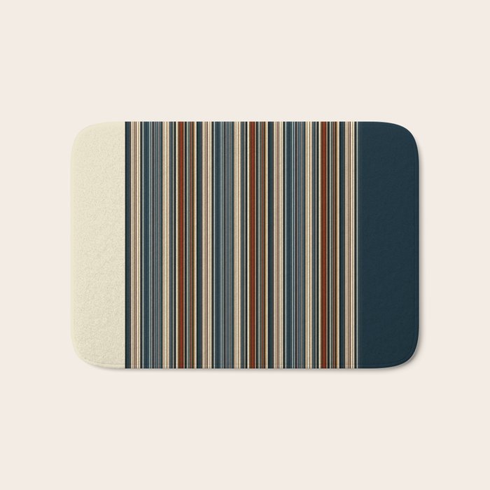 Dark Indigo Tan Stripes Bath Mat Gallery Image 1