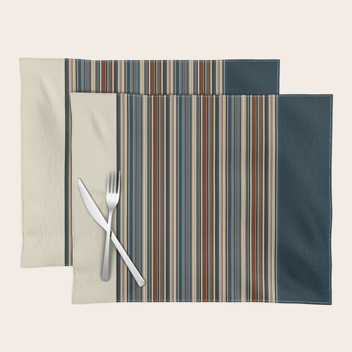Dark Indigo Tan Stripes Placemat Gallery Image 1