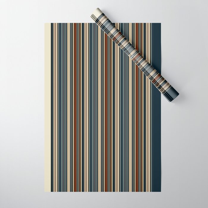 Dark Indigo Tan Stripes Wrapping Paper Gallery Image 1