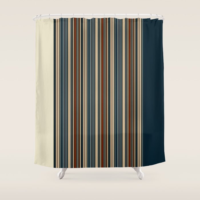 Dark Indigo Tan Stripes Shower Curtain Gallery Image 1