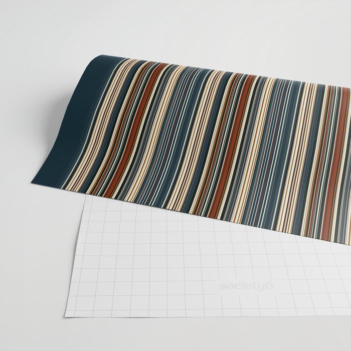 Dark Indigo Tan Stripes Wrapping Paper Gallery Image 2
