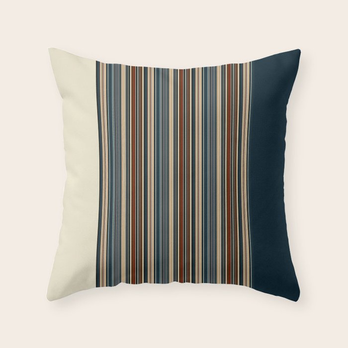 Dark Indigo Tan Stripes Throw Pillow Gallery Image 1