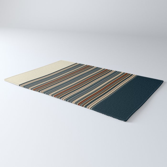Dark Indigo Tan Stripes Rug Gallery Image 3