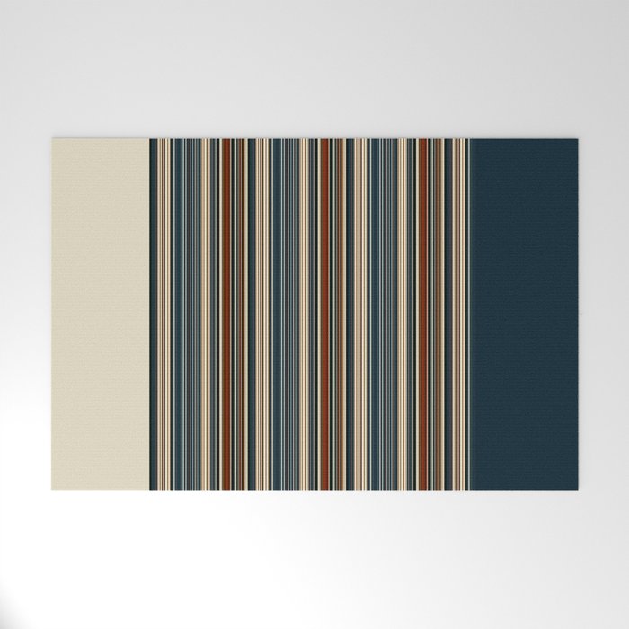 Dark Indigo Tan Stripes Welcome Mat Gallery Image 1