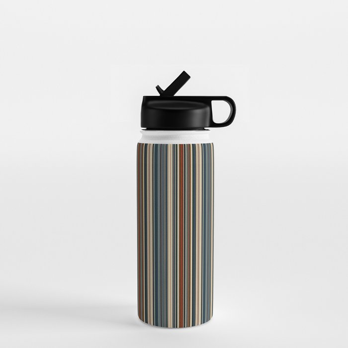 Dark Indigo Tan Stripes Water Bottle Gallery Image 1