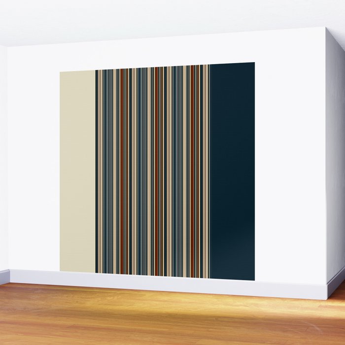 Dark Indigo Tan Stripes Wall Mural Gallery Image 2