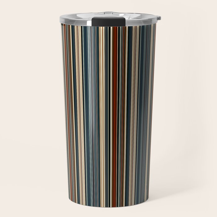 Dark Indigo Tan Stripes Travel Mug Gallery Image 1