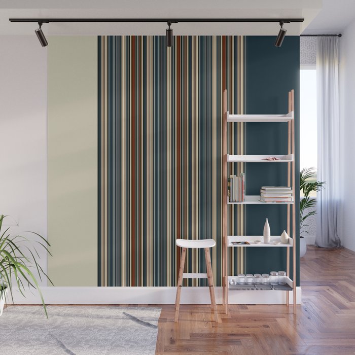 Dark Indigo Tan Stripes Wall Mural Gallery Image 1