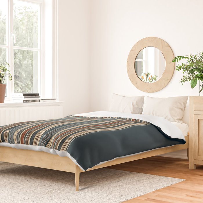 Dark Indigo Tan Stripes Duvet Cover Gallery Image 2
