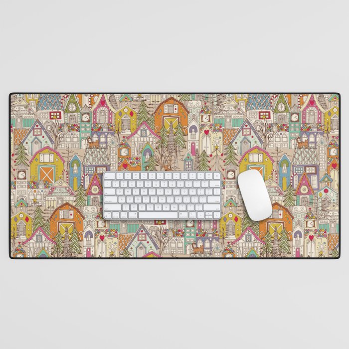 vintage gingerbread town Desk Mat Gallery Image 1
