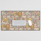 vintage gingerbread town Desk Mat Gallery Image 1