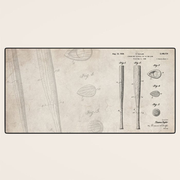 Baseball Bat Patent - Baseball Art - Antique Desk Mat Gallery Image 3