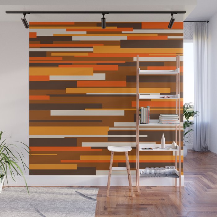 Wright Mid Century Modern Geometric Abstract Pattern in Retro 70s Brown and Orange Wall Mural Gallery Image 1