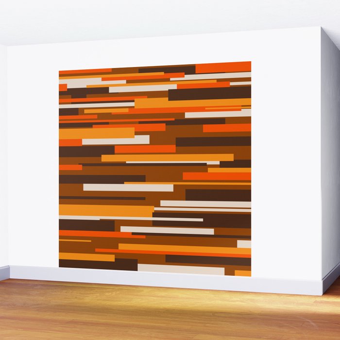 Wright Mid Century Modern Geometric Abstract Pattern in Retro 70s Brown and Orange Wall Mural Gallery Image 2