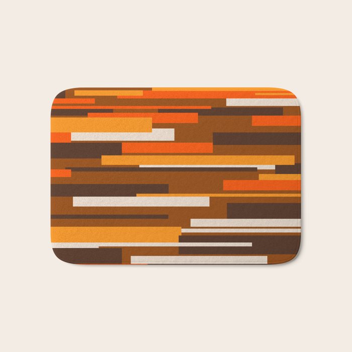 Wright Mid Century Modern Geometric Abstract Pattern in Retro 70s Brown and Orange Bath Mat Gallery Image 1