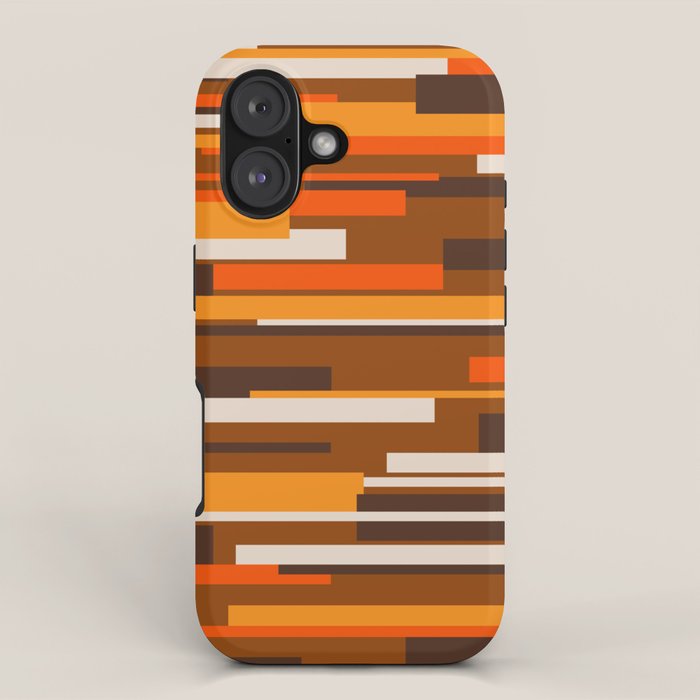 Wright Mid Century Modern Geometric Abstract Pattern in Retro 70s Brown and Orange iPhone Case Gallery Image 1