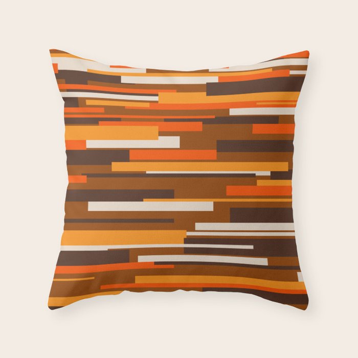 Wright Mid Century Modern Geometric Abstract Pattern in Retro 70s Brown and Orange Throw Pillow Gallery Image 1