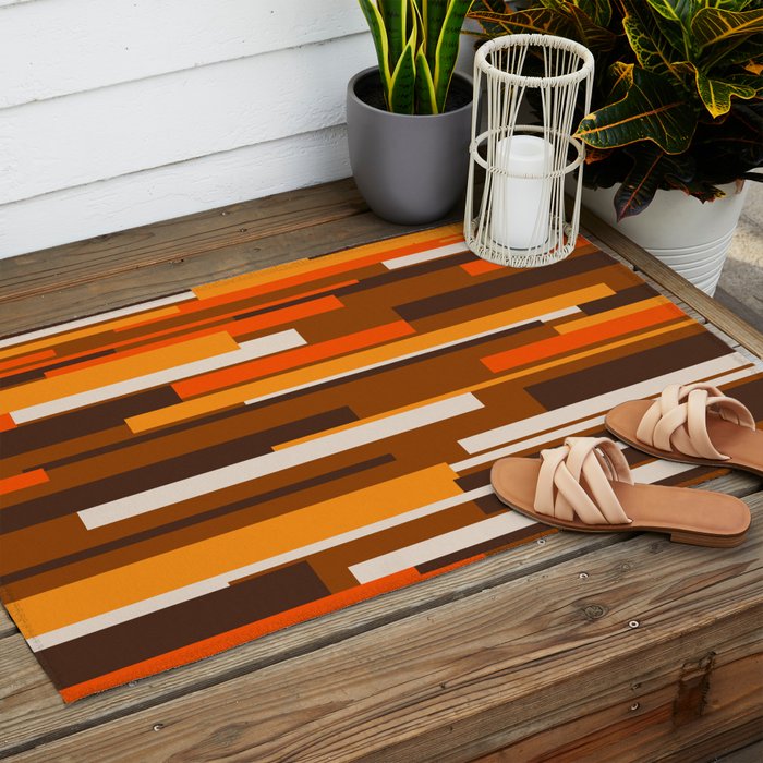 Wright Mid Century Modern Geometric Abstract Pattern in Retro 70s Brown and Orange Outdoor Rug Gallery Image 2