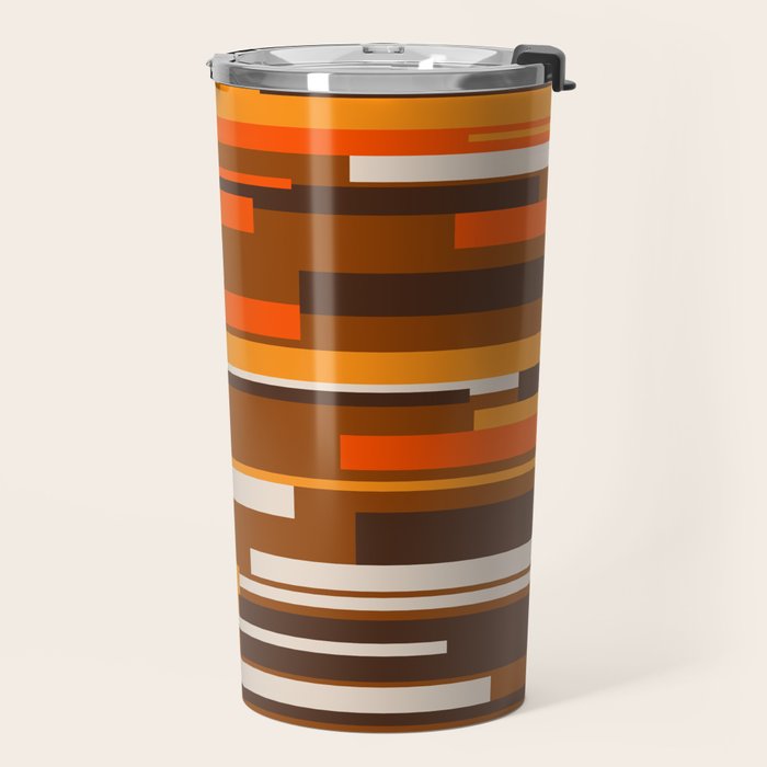Wright Mid Century Modern Geometric Abstract Pattern in Retro 70s Brown and Orange Travel Mug Gallery Image 2