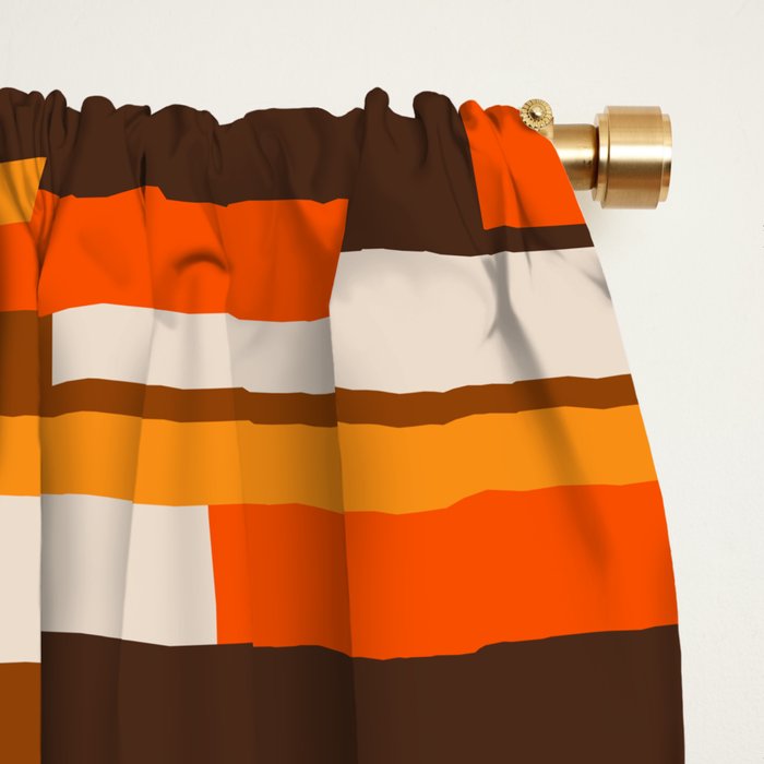 Wright Mid Century Modern Geometric Abstract Pattern in Retro 70s Brown and Orange Window Curtain Gallery Image 2